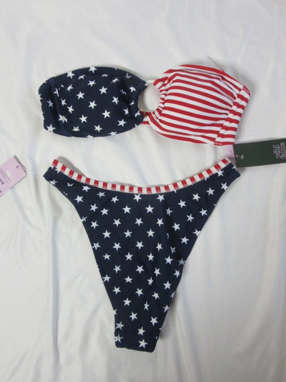 wild fable 2 Piece Bikini American Flag Red White Blue Stripes Size Small NWT